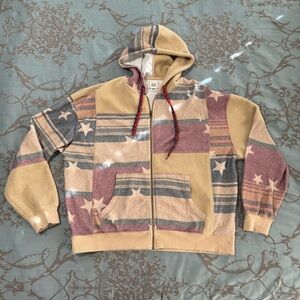 Urban Outfitters BDG Hunter Patchwork Fleece Zip Up Hoodie Sweatshirt Medium